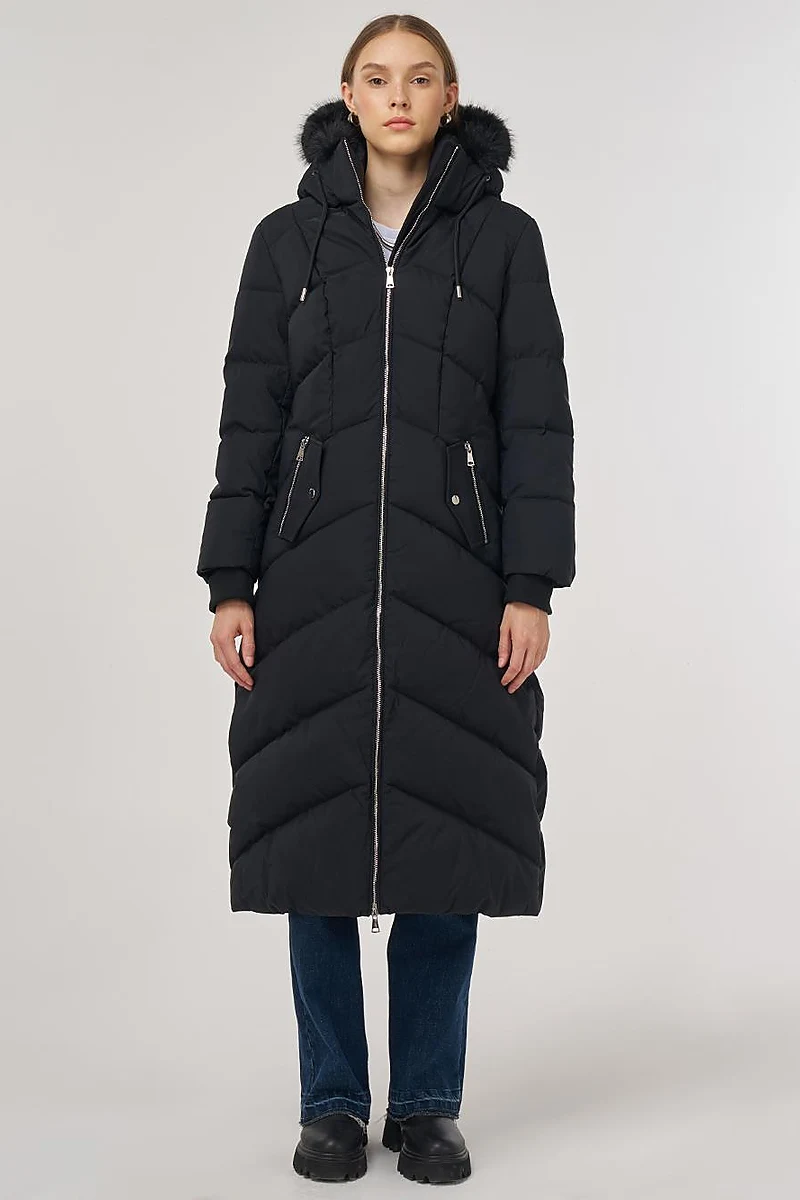 Faux Fur Detailed Anorak Coat in Black