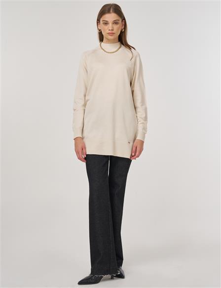 Half Turtleneck Knit Tunic Cream
