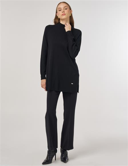 Half Turtleneck Knit Tunic Black