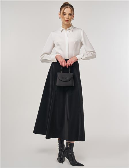 Panel-Seamed Flared Skirt Black
