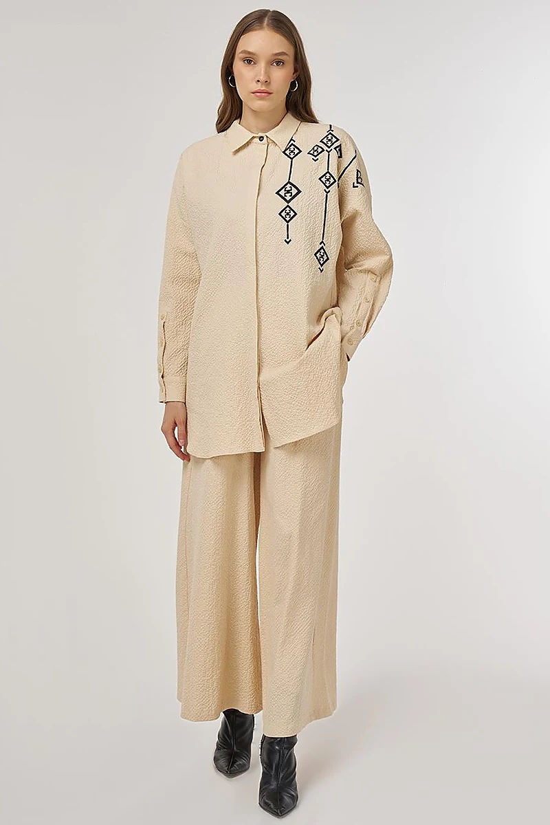 Embroidered Cotton Two-Piece Set Light Yellow