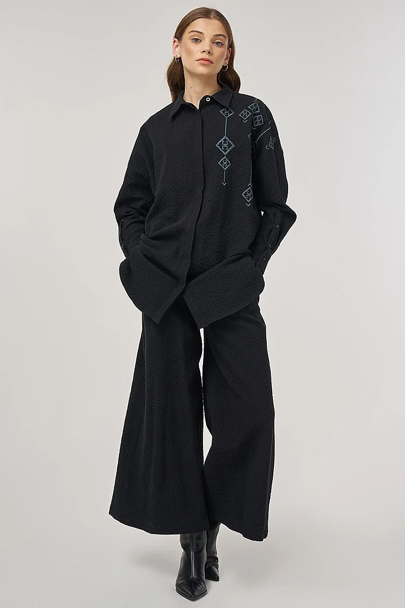 Embroidered Cotton Two-Piece Set Black