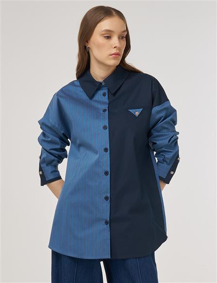 Color Block Cotton Tunic Indigo