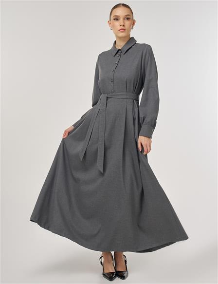 Button Detail Viscose Dress Gray