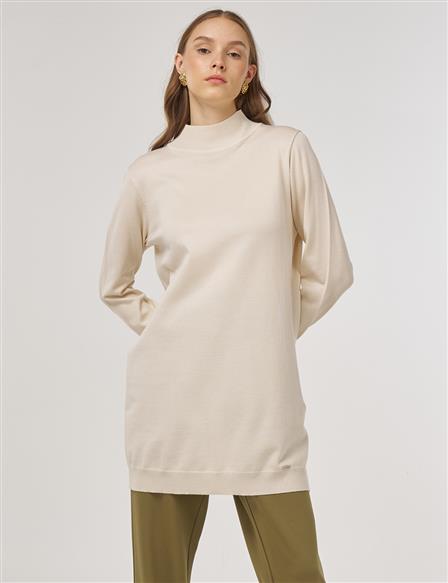 Balıkçı Yaka Basic Triko Tunik Krem