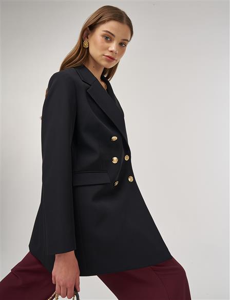 Button Detail Blazer Jacket in Black