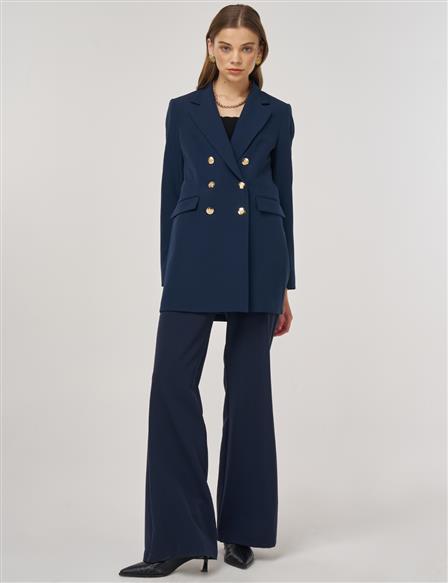 Button Detail Blazer Jacket in Dark Navy