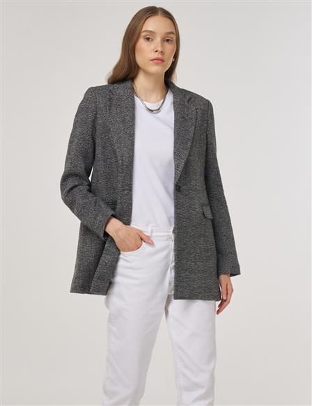 Single-Button Blazer Jacket in Black