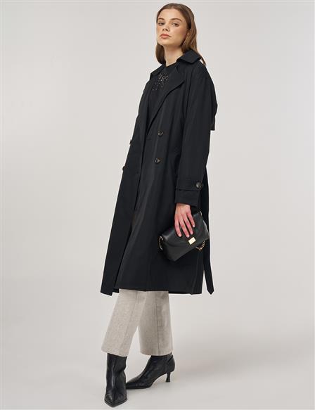 Men's Collar Trench Coat Black