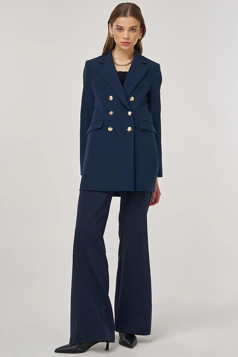 Button Detail Blazer Jacket in Dark Navy