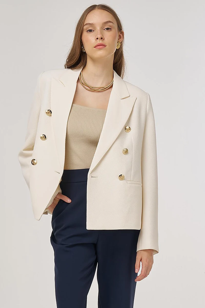 Gold Buttoned Blazer Jacket in Cream