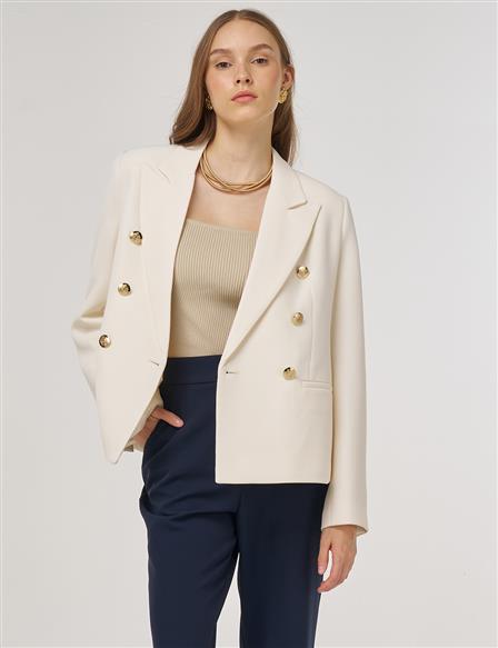 Gold Buttoned Blazer Jacket in Cream