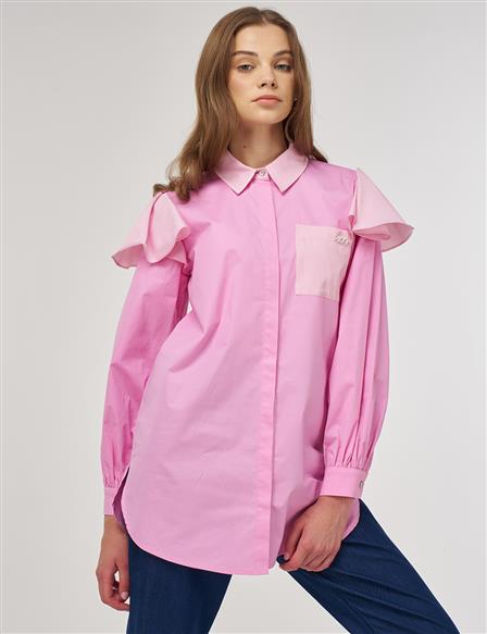 Ruffle-Detail Cotton Tunic Candy Pink