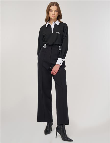 Chima-Stitched Fabric Pants Black