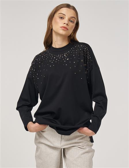 Hotfix-Printed Jersey Sweatshirt Black
