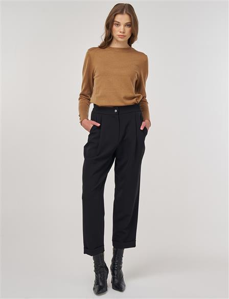 Cuffed Hem Pants Black