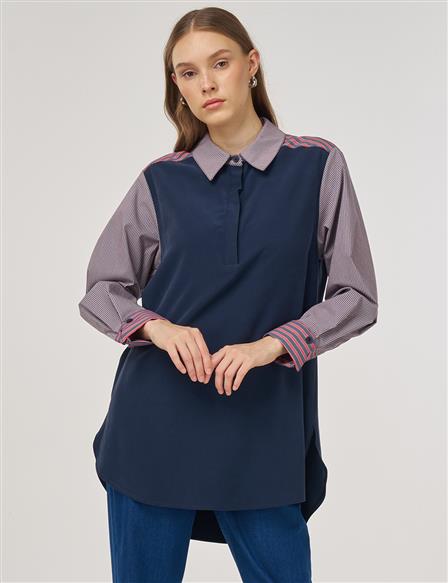 Kumaş Garnili Rayon Sweatshirt Koyu Lacivert