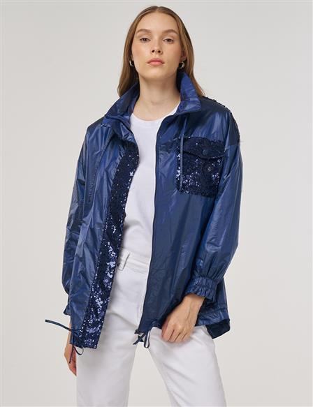 Sequin-Embroidered Jacket Indigo 