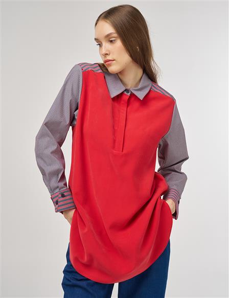 Kumaş Garnili Rayon Sweatshirt Kırmızı 