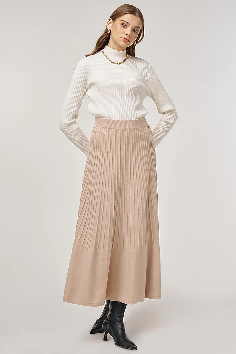 High Waist Viscose Knit Skirt Cream