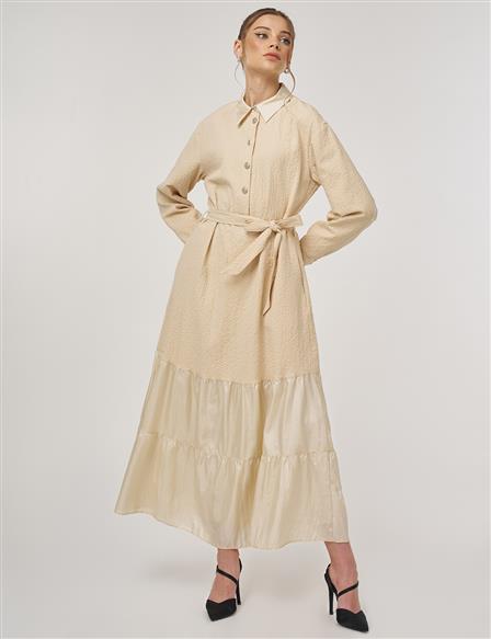 Button-Detail Cotton Dress Light Yellow