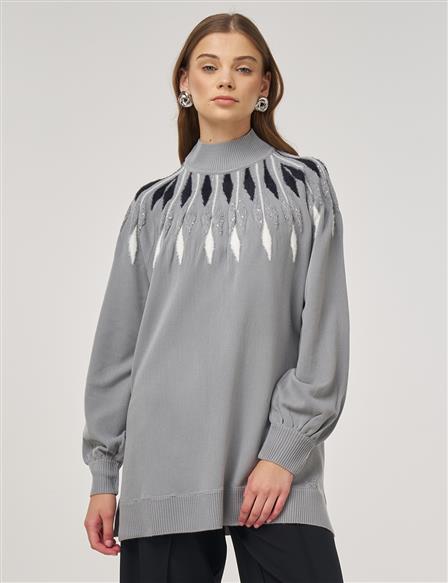 Balloon Sleeve Knit Tunic Gray 