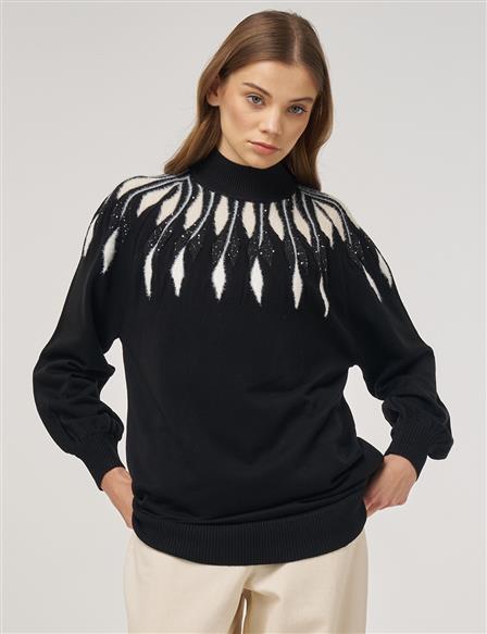 Balloon Sleeve Knit Tunic Black