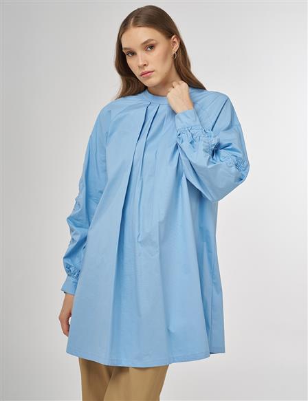 Pleat-Detail Cotton Tunic Dusty Gray