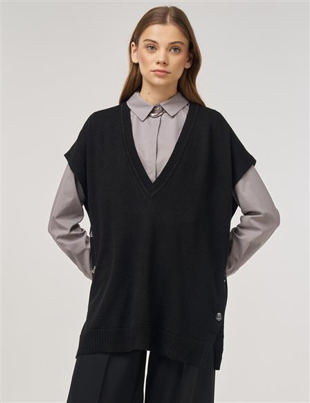 V-Neck Knit Vest Black