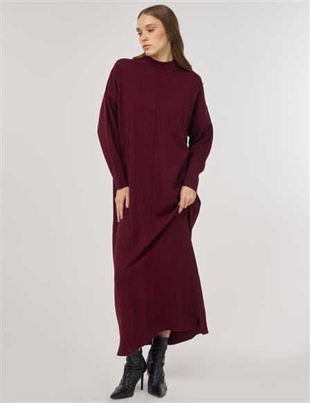 Seam-Detail Knit Dress Burgundy