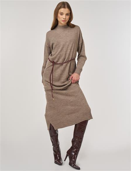 Seam-Detail Knit Dress Beige