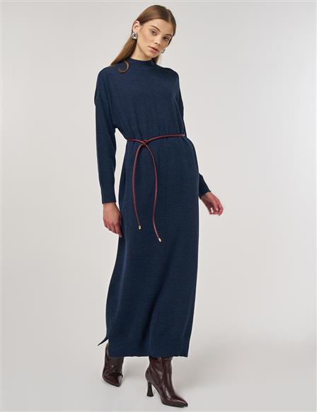 Seam-Detail Knit Dress Dark Navy 