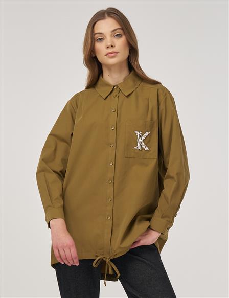 100% Cotton Embroidered Tunic Dark Olive