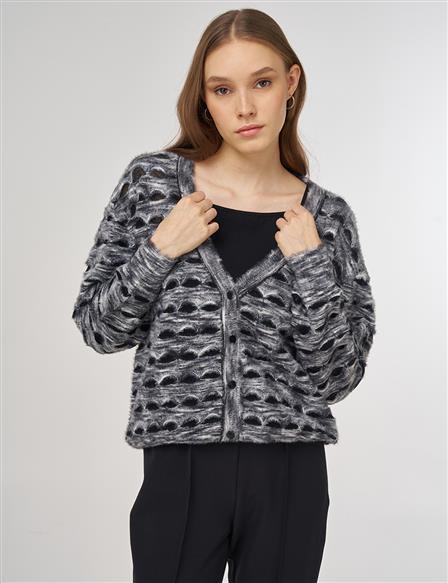 Openwork Knit Cardigan Black