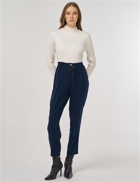 Drawstring Viscose Pants Dark Navy Blue