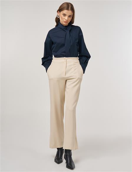 Slit-Detail Fabric Pants Cream