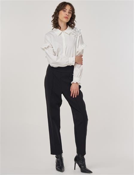 High-Waisted Straight-Leg Trousers in Black