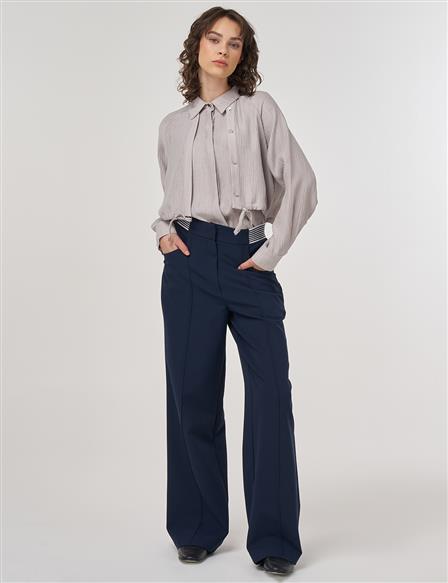 Turf-Stitched Fabric Trousers in Dark Navy