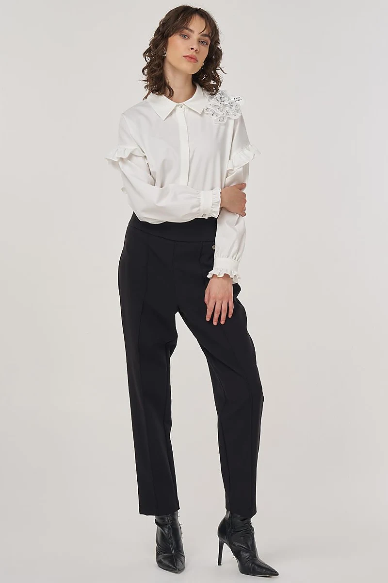 High-Waisted Straight-Leg Trousers Black