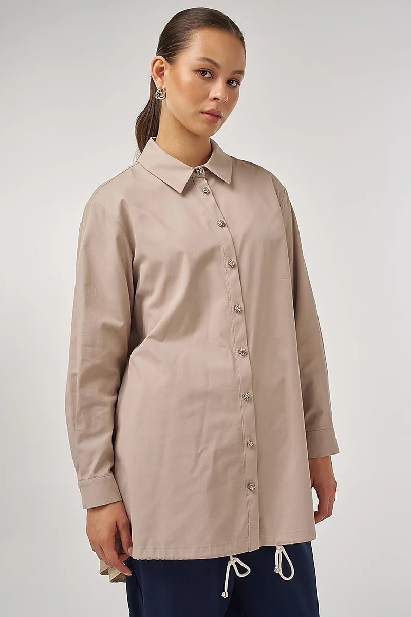 100% Cotton Drawstring Tunic Mink