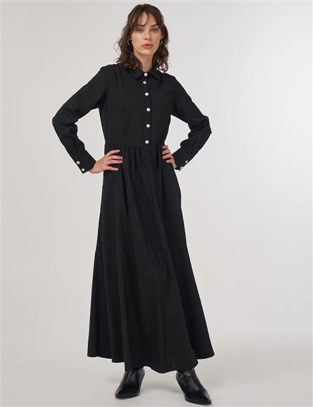 Buttoned Maxi Dress Black