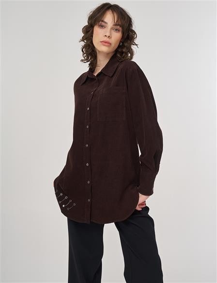 Velvet Tunic with Chain Detail in Coffee
