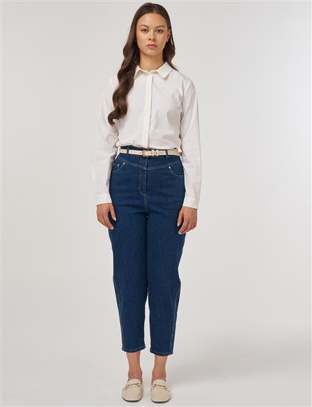 High-Waist Carrot Cut Denim Pants Blue