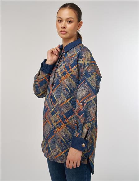 Denim Garnili Desenli Tunik Balkabağı