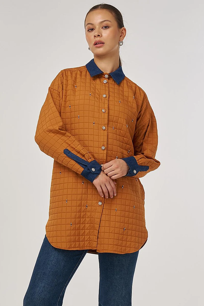 Quilted Denim Collar Tunic in Pumpkin