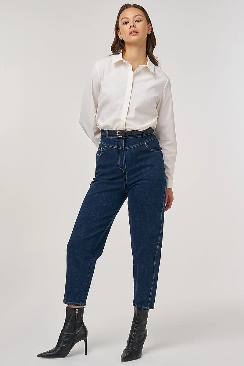 High-Waist Carrot Cut Denim Pants Navy Blue