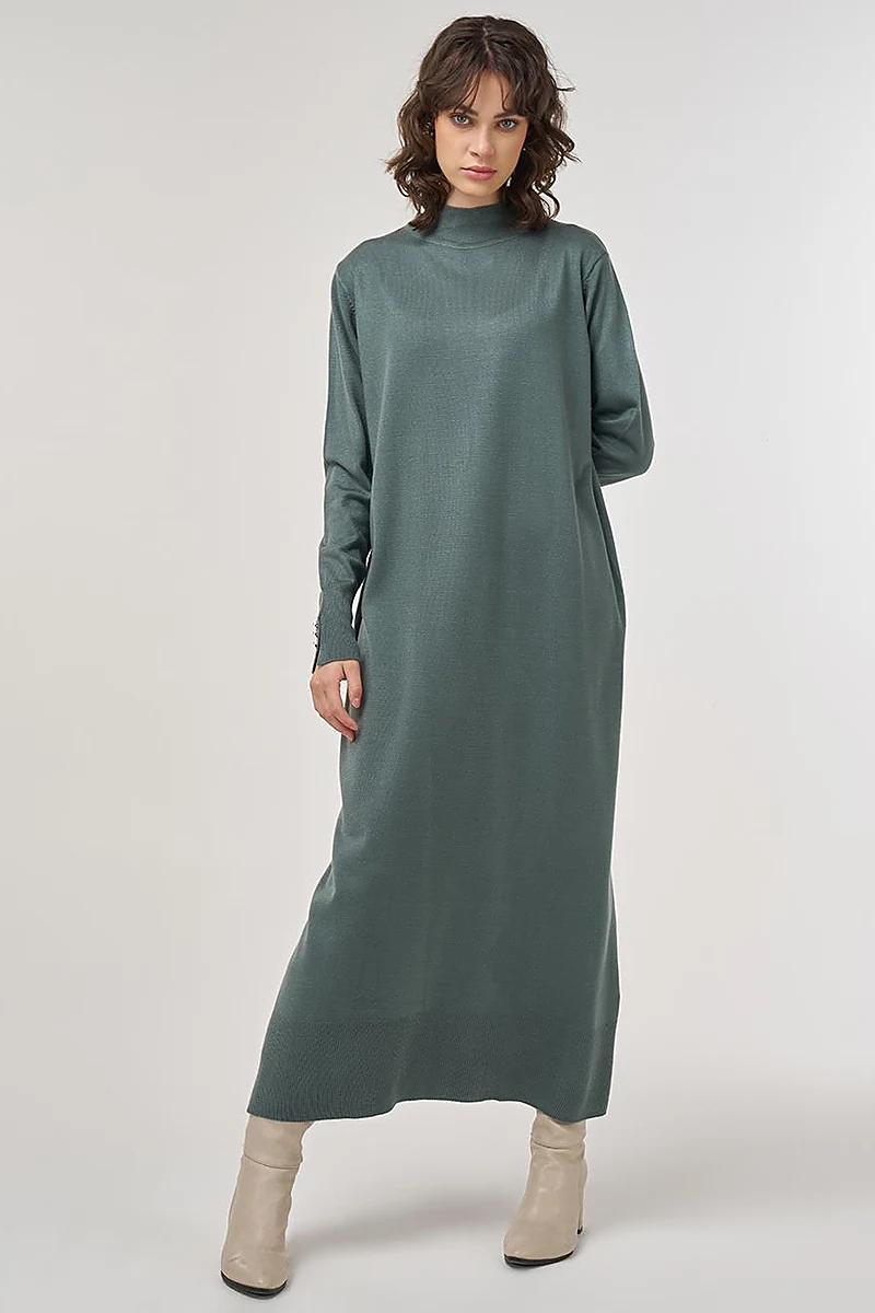 Half Turtleneck Knit Dress in Mold Green