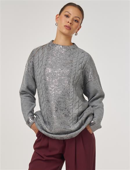Dropped Shoulder Knit Tunic Grey