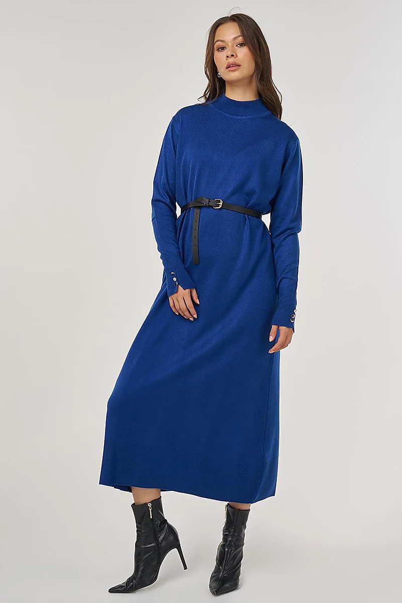 Half Turtleneck Knit Dress in Saxe