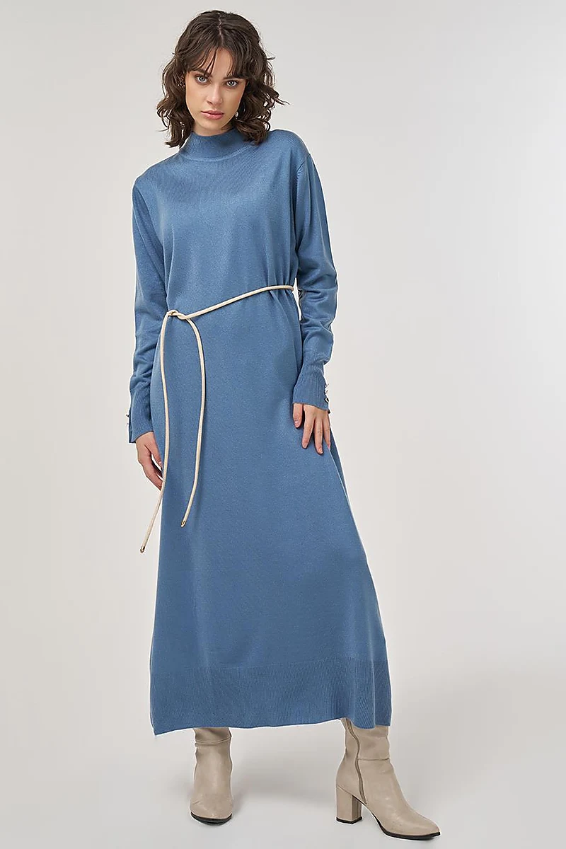 Half Turtleneck Knit Dress in Crown Blue